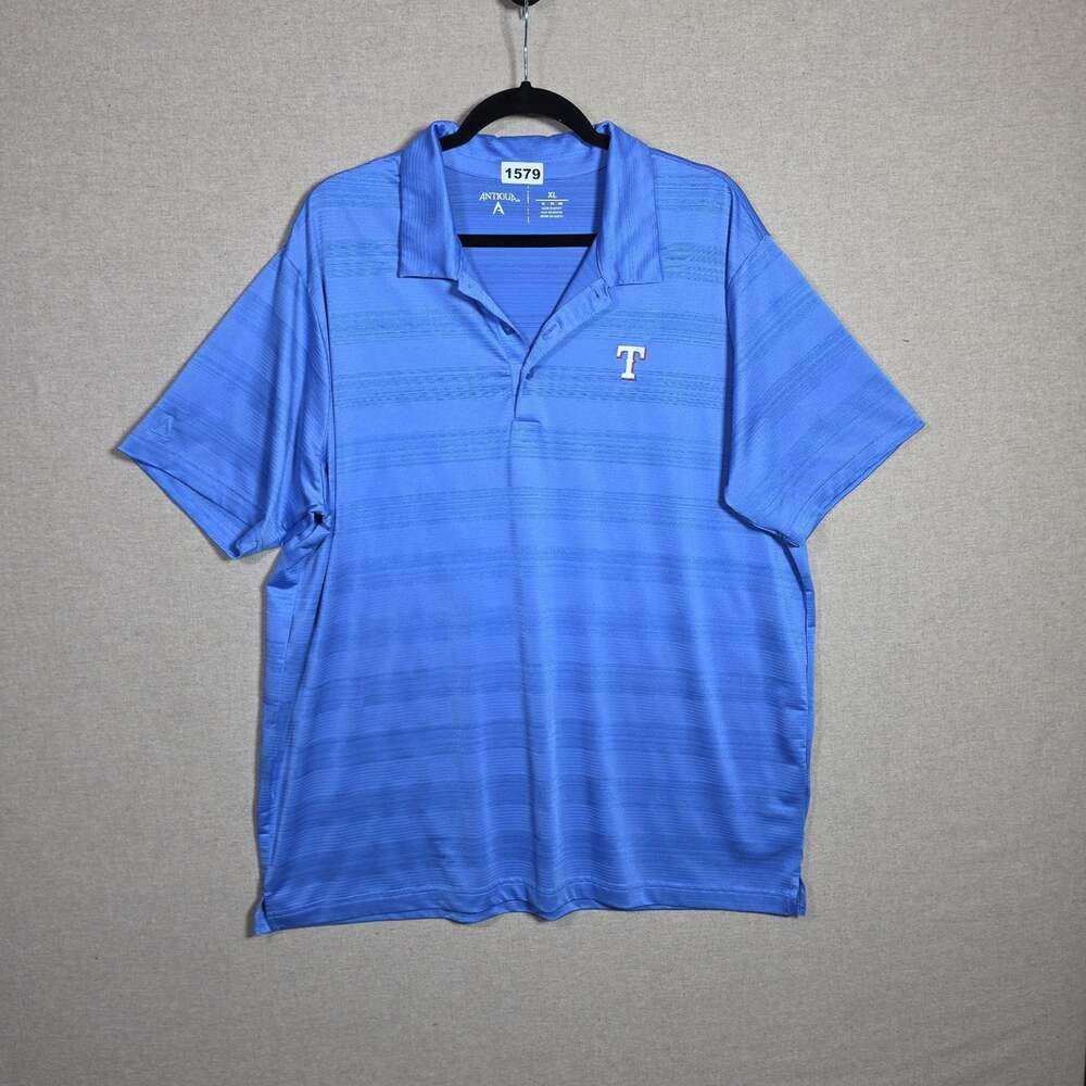 Texas Rangers Antigua MLB Polo Shirt Mens XLarge Blue Dri-FIT Striped Golf Top
